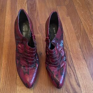 Nine West Dark Red Snakeskin Heeled Boots